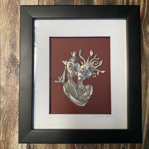 Original framed relief sculpture artwork - “Love Birds” - Great gift!